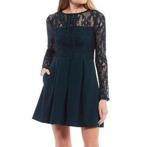 Long Sleeve Green Lace Illusion Sk